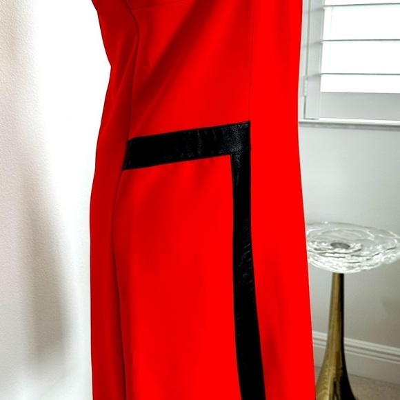 RINASCIENTO Red Dress with Black leather detailing & silver circle details - Picture 7 of 13